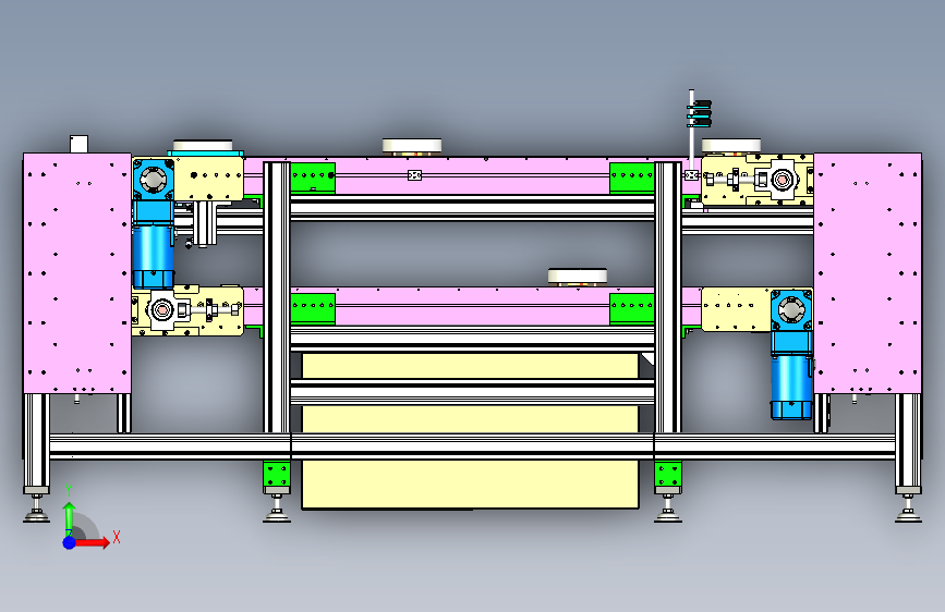 W1296-双层倍速链流水线(超详细的设计3D模型+工程图)三维SW 正面视图
