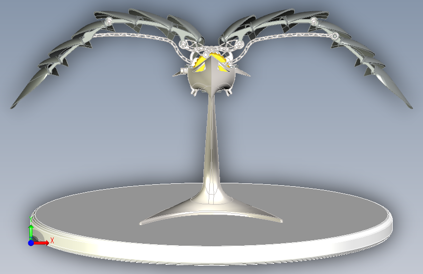 仿生鸟扑翼结构摆件3D图纸 STEP格式 正面视图