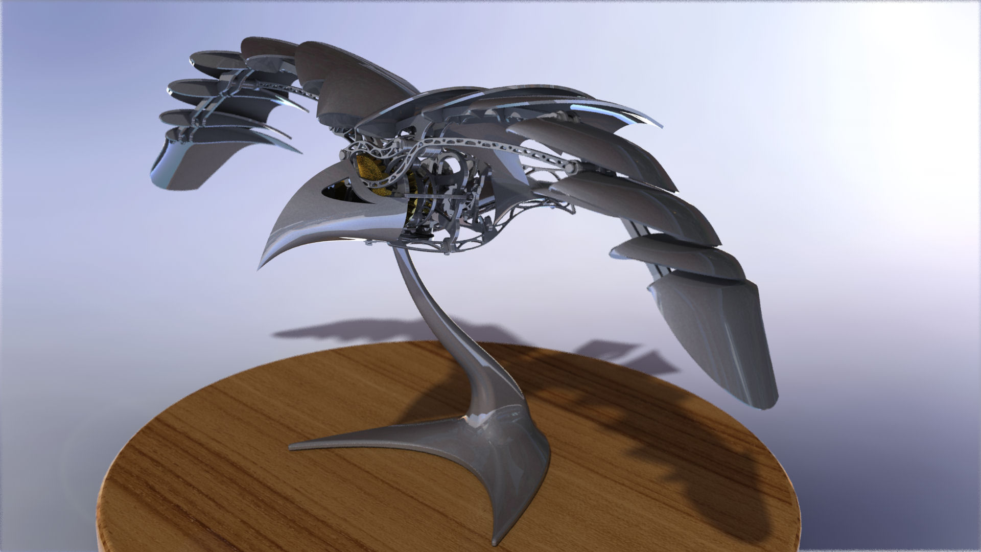 仿生鸟扑翼结构摆件3D图纸 STEP格式