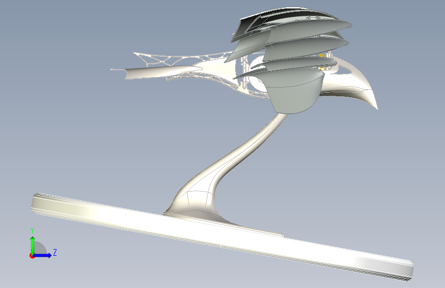 仿生鸟扑翼结构摆件3D图纸 STEP格式 左侧视图