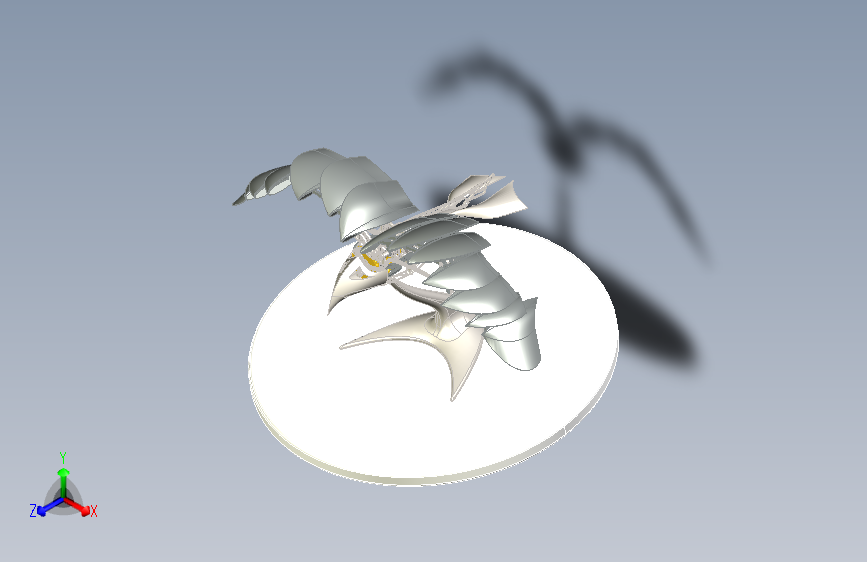仿生鸟扑翼结构摆件3D图纸 STEP格式 主视图