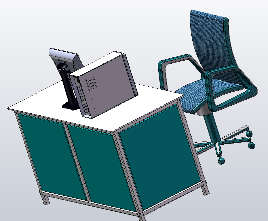 M0345-电脑及电脑桌组合三维SW2014带参