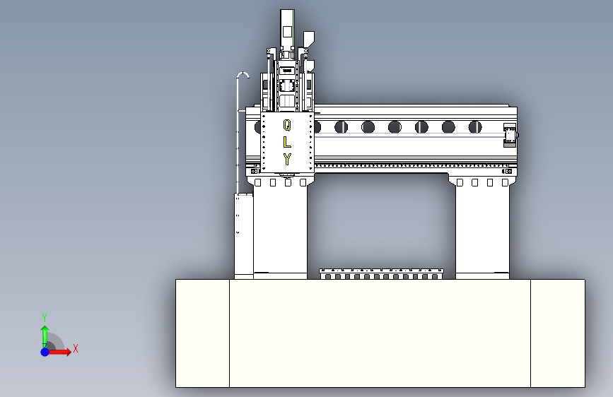 W2370-2540龙门铣床机床整体布局sw20可编辑 正面视图