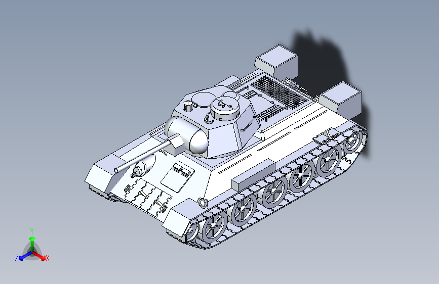 T34-76简易坦克模型3D图纸 STEP格式