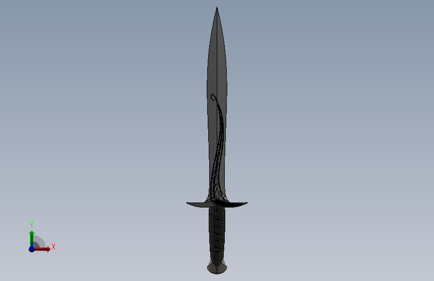 Sting bilbo sword宝剑模型3D图纸 Solidworks18设计 正面视图