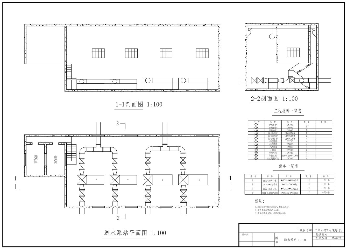 M0660-平顶山7万吨净水厂设计CAD+说明