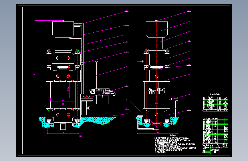 M1400-公称力5000KN通用四柱式液压机设计CAD+说明