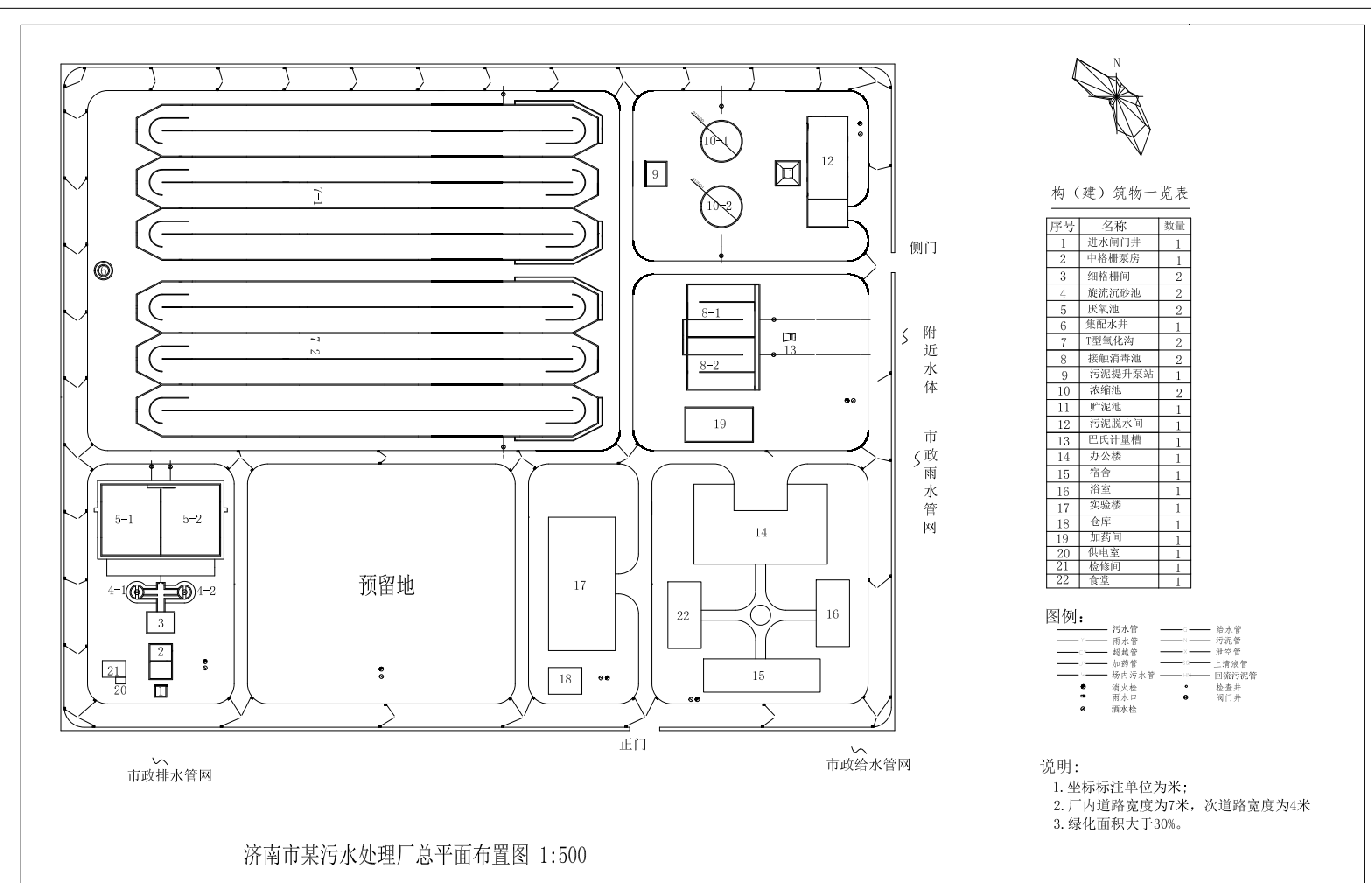 M1462-济南市某7万m3∕d污水处理厂工艺设计CAD+说明