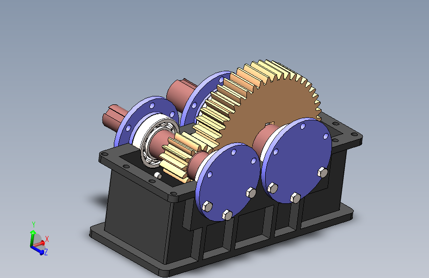 一级直齿轮减速器（无盖）3D数模图纸+Solidworks设计