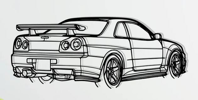 nissan-r34-gtr-rear-silhouette激光切割2D图