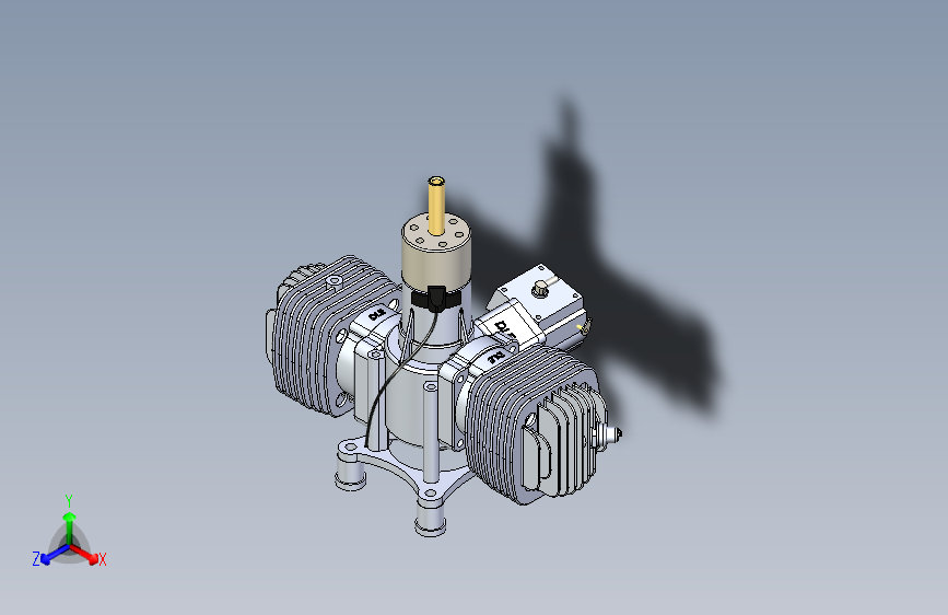 Y0257-航空发动机+DLE+120双缸航模发动机外壳三维建模图纸+solidworks设计