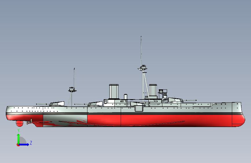Y0870-轮船+军舰+battleship-hms-dreadnought-1906-1+2+SW 左侧视图