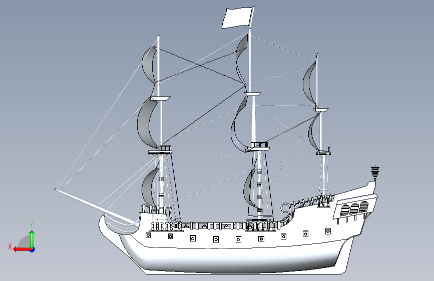Y0872-轮船+军舰+black-pearl-ship-model-1+3+STP+SW 背面视图