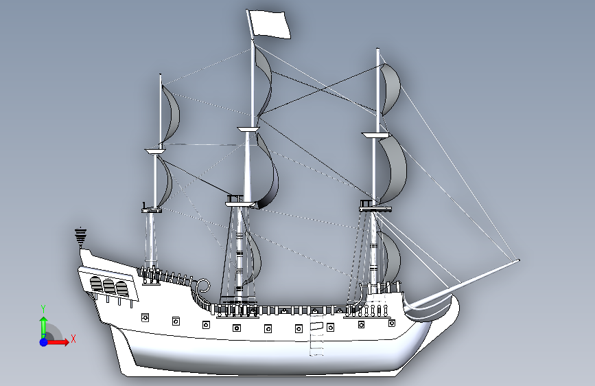 Y0872-轮船+军舰+black-pearl-ship-model-1+3+STP+SW 正面视图