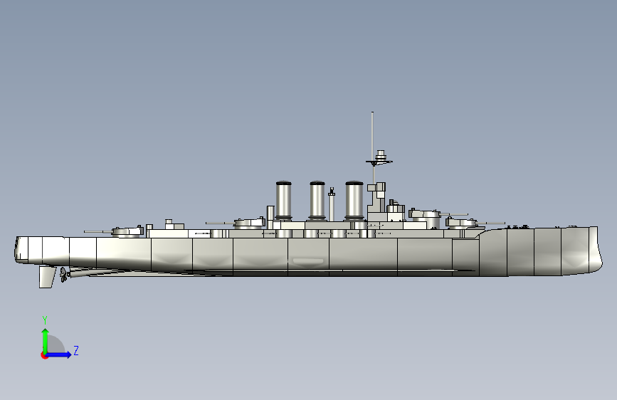 Y0903-轮船+军舰+hms-tiger-r-c-model-1+3+STP+X_T 左侧视图