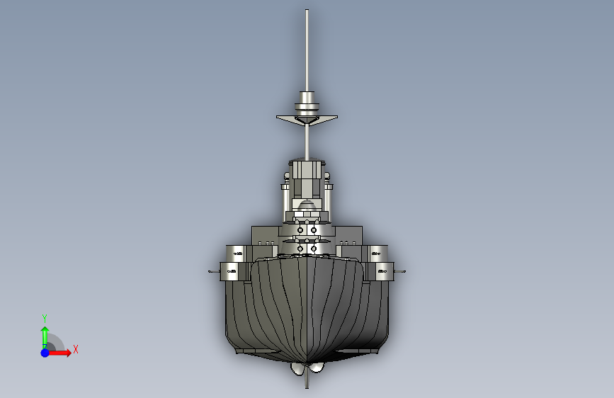 Y0903-轮船+军舰+hms-tiger-r-c-model-1+3+STP+X_T 正面视图