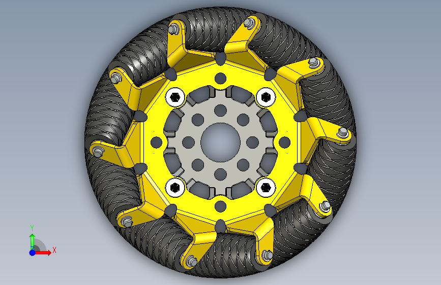 Y2059-麦克纳姆轮+mecanum-wheel-gobilda-inspired-model+SW+STP 正面视图