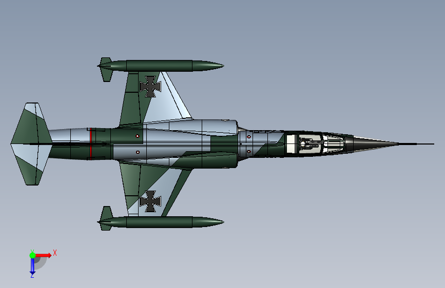 Y2653-飞机+lockheed-f104-g-starfighter-1+3+STP+IGS+SW 俯视图