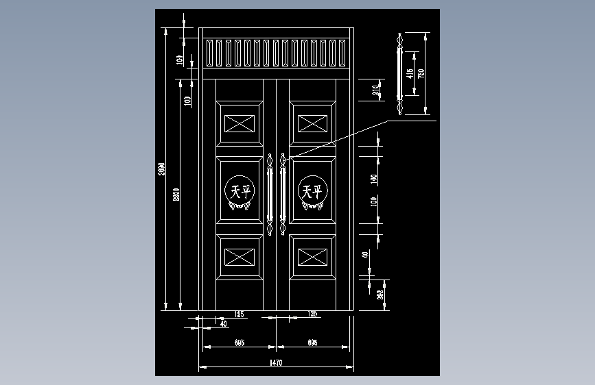 F0671-某单位铜门尺寸图+CAD图纸