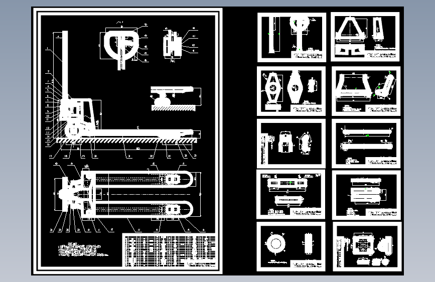 手动液压叉车设计【11张CAD图纸】