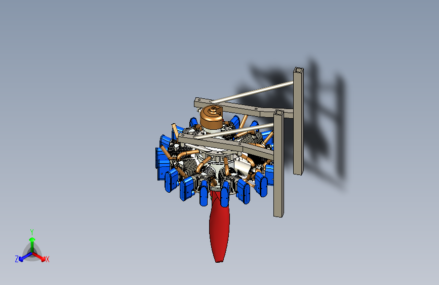 Y5406-Radial+9汽缸星形发动机3D数模图纸+Solidworks工程图