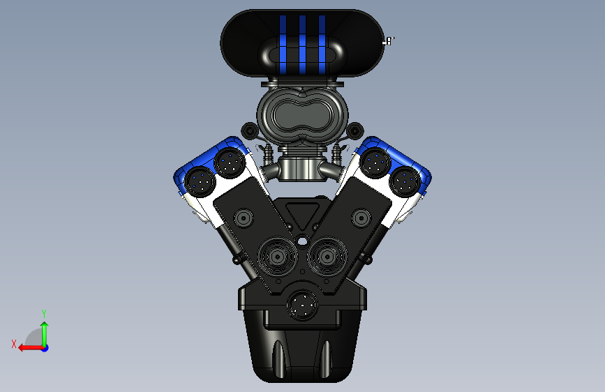 Y5457-V12+ENGINE+12缸发动机模型3D图纸+Solidworks设计 背面视图