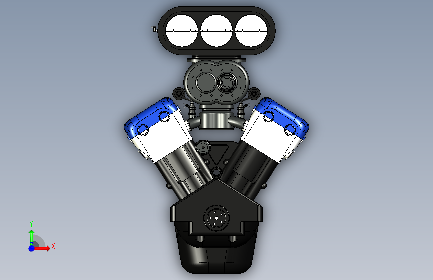 Y5457-V12+ENGINE+12缸发动机模型3D图纸+Solidworks设计 正面视图