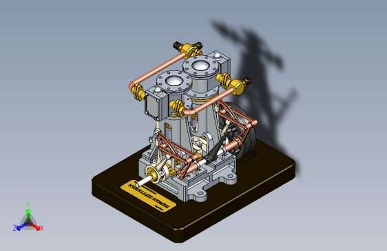 Y5540-垂直双蒸汽机反向齿轮+斯特林发动机SolidWorks+igs+带二维pdf图纸