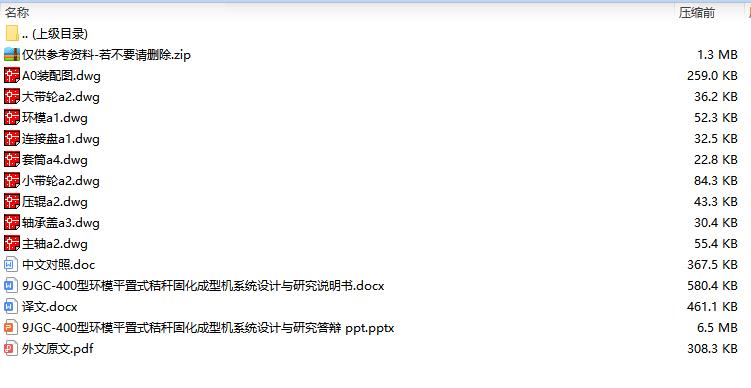 9JGC-400型环模平置式秸秆固化成型机系统设计与研究含9张CAD图