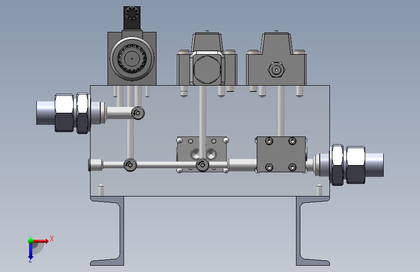 一种多路液压阀块装配总成三维模型 俯视图