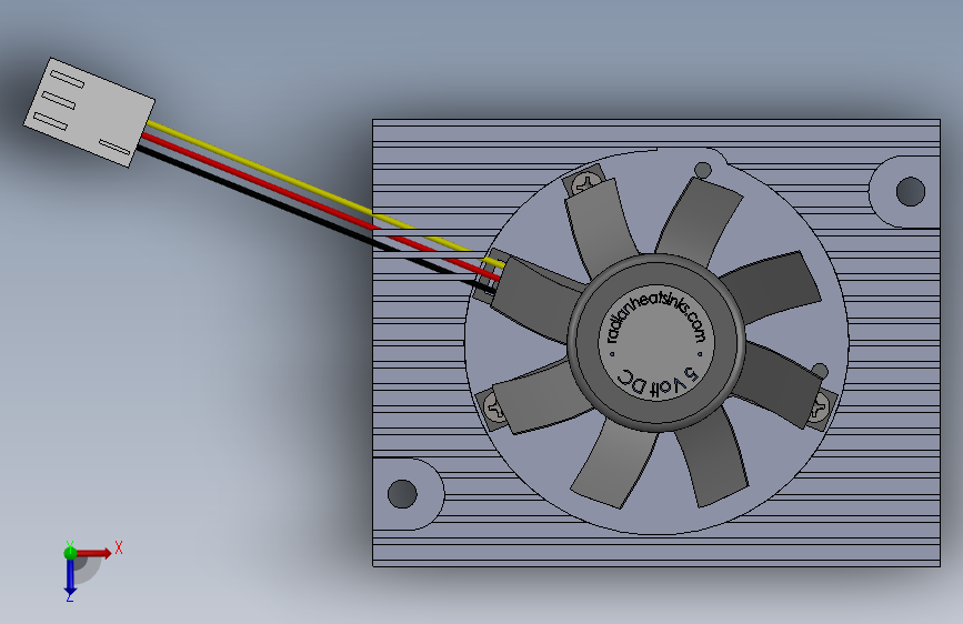 次零 PCIe 风扇散热器,50 x 64 x 10.5mm,5V 俯视图