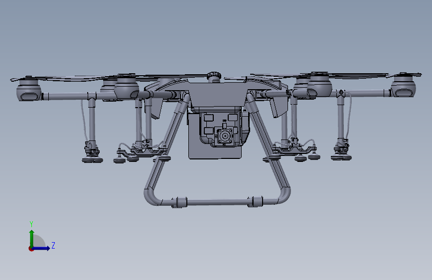 DJI T40植保无人机简易模型3D图纸 STP格式 左侧视图