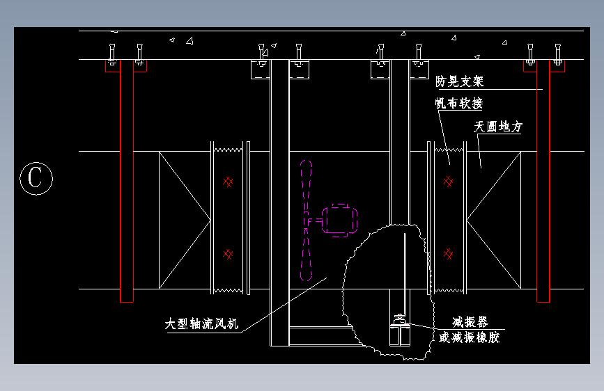 轴流风机安装设计_某大型轴流风机安装示意设计cad图纸
