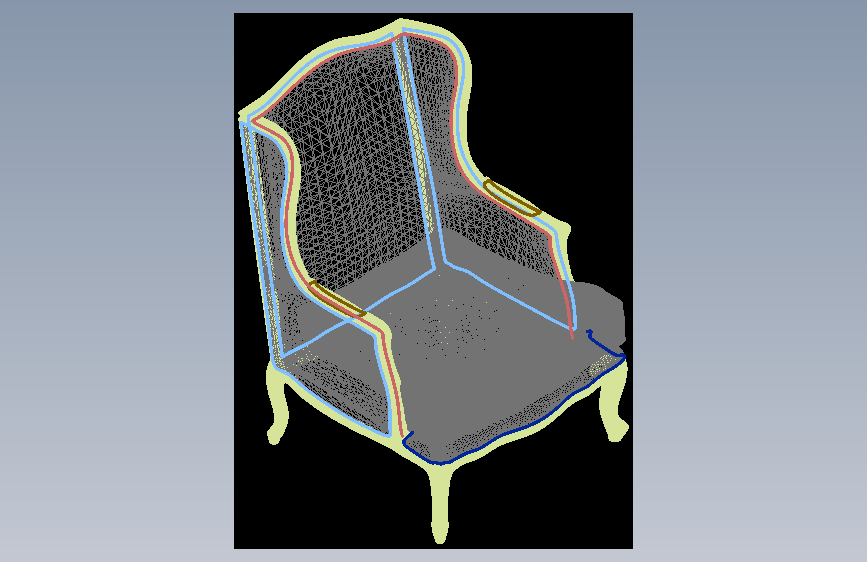 经典意大利制造蓝色扶手椅Modenese系列-AutoCAD-