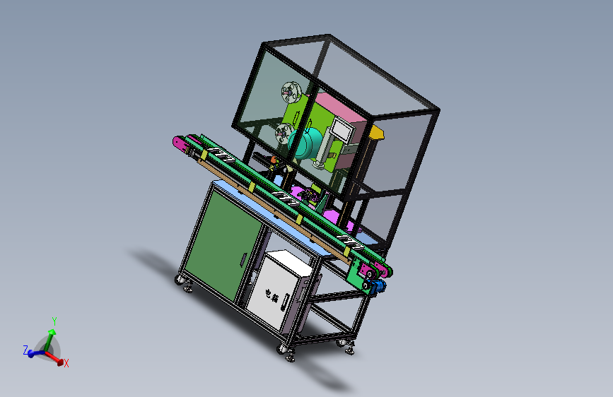 POL视觉检测装配贴标签一体机3D数模图纸+Solidworks18设计