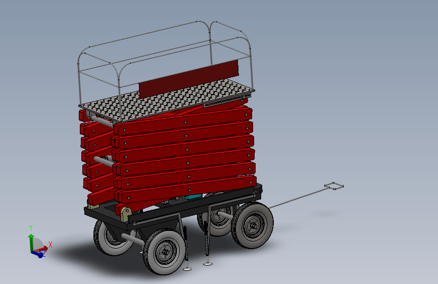四轮移动式液压升降台3D建模图纸 solidworks设计