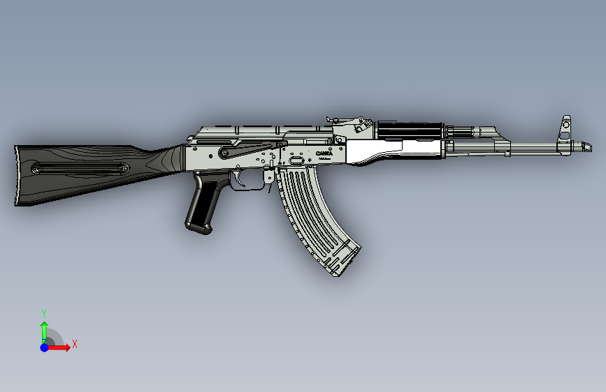手枪左轮冲锋枪老式狙击步枪设计3D图纸akm-assembled-rifle_akm-1 2 STP IGS SW UG X_T 正面视图