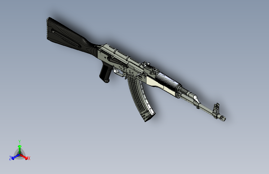 手枪左轮冲锋枪老式狙击步枪设计3D图纸akm-assembled-rifle_akm-1 2 STP IGS SW UG X_T 主视图
