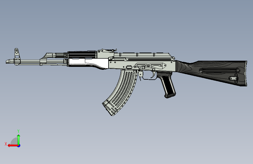 手枪左轮冲锋枪老式狙击步枪设计3D图纸akm-assembled-rifle_akm-1 2 STP IGS SW UG X_T 背面视图