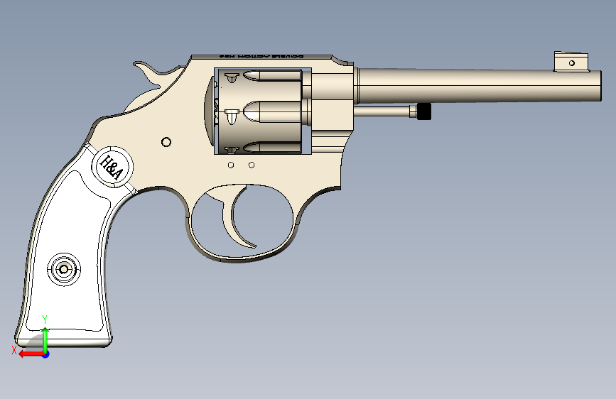 手枪左轮冲锋枪老式狙击步枪设计3D图纸hopkins-allen-police-std-32-cal SW 背面视图