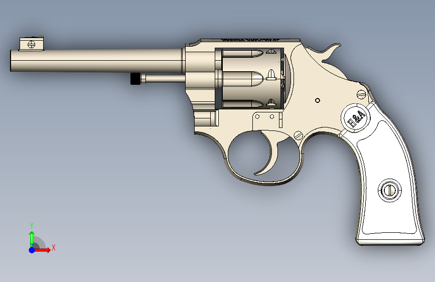 手枪左轮冲锋枪老式狙击步枪设计3D图纸hopkins-allen-police-std-32-cal SW 正面视图