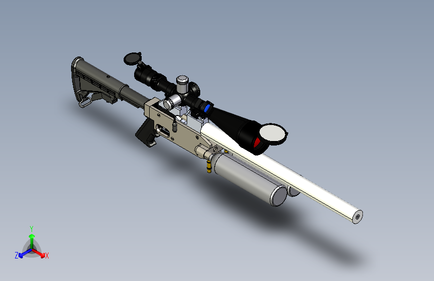 手枪左轮冲锋枪老式狙击步枪设计3D图纸jp-concept-pre-charge-pneumatic-air-rifle SW CREO STP IGS X_T STL