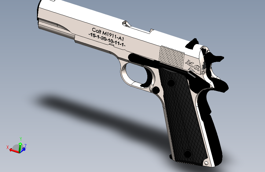 手枪左轮冲锋枪老式狙击步枪设计3D图纸M1911-A1 REDUX PISTOL SolidWorks