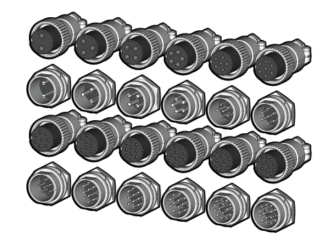 GX20 航空连接器，具有 2、3、4、5、6、7、8、9、10、12、14 和 15 针。