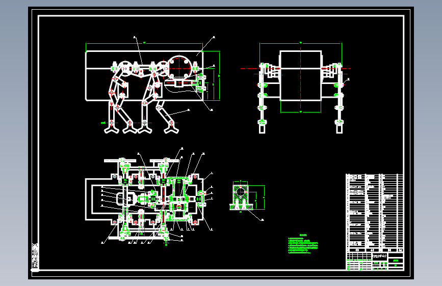 四足爬行机构的结构设计5张CAD图