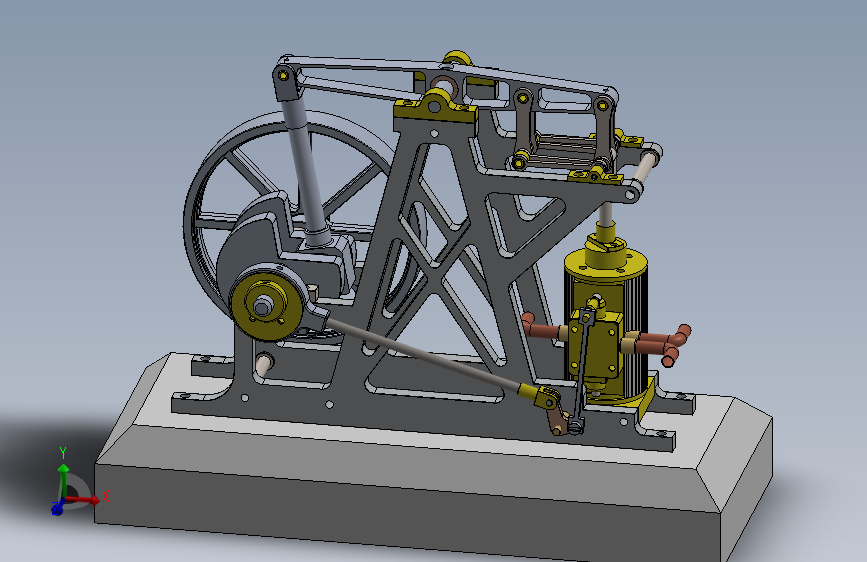 单缸平衡梁蒸汽机single-cylinder-balance-beam-steam-模型格式为 sw