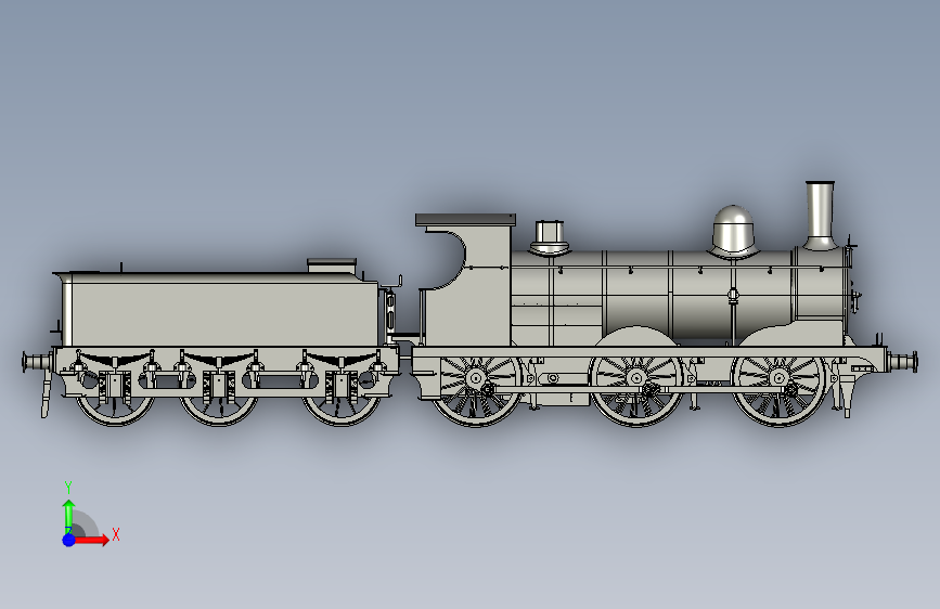 火车机车列车model-steam-locomotive-ger-y14-模型格式为 x_t stp sw 正面视图