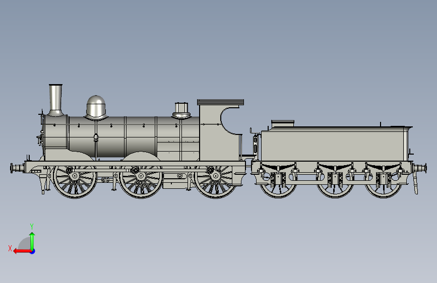 火车机车列车model-steam-locomotive-ger-y14-模型格式为 x_t stp sw 背面视图