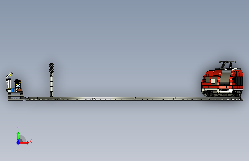 火车机车列车lego-city-passenger-train-7938-模型格式为 stp inventor 正面视图