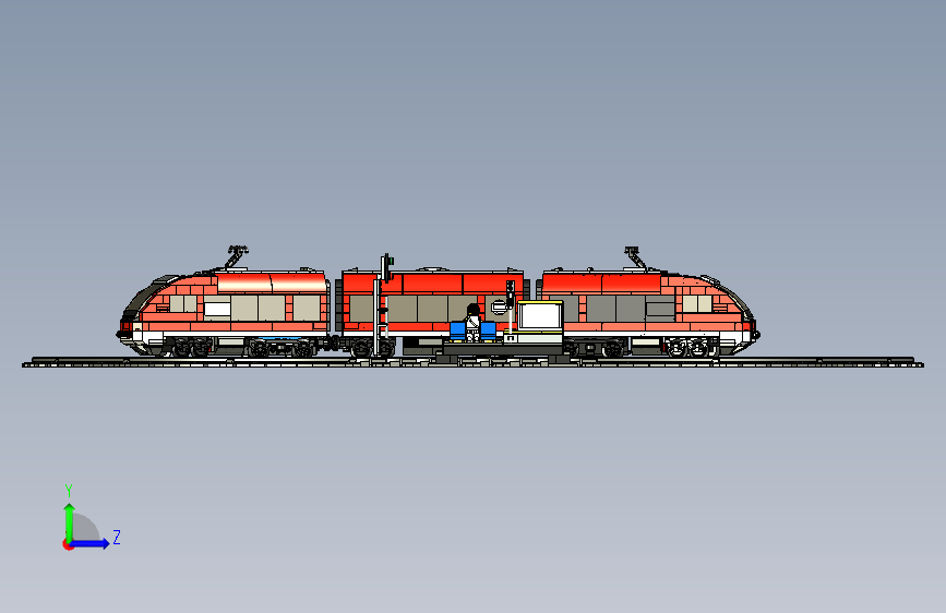火车机车列车lego-city-passenger-train-7938-模型格式为 stp inventor 左侧视图